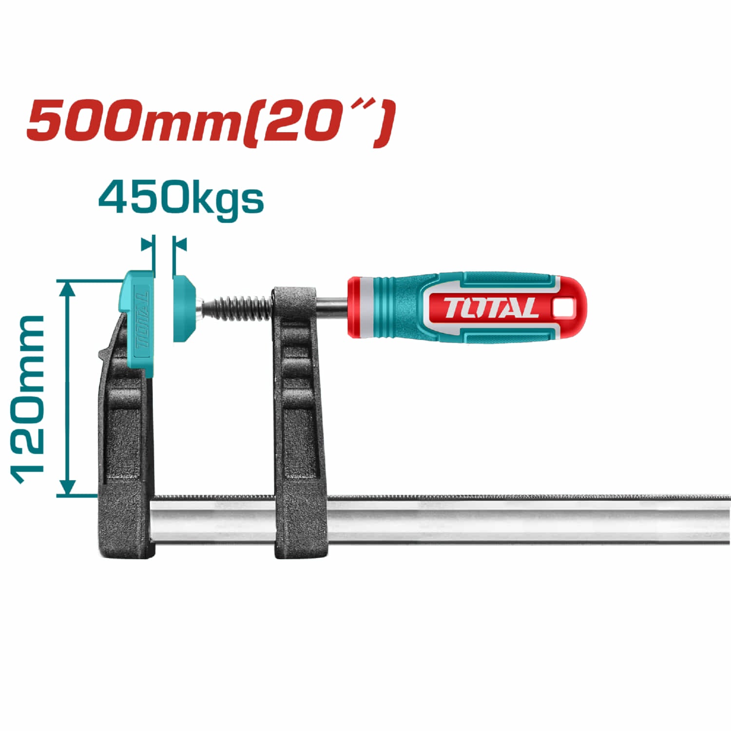 Sargento Pinza abrazadera Tipo F 120x500mm. Fuerza max de sujeción: 450kg.