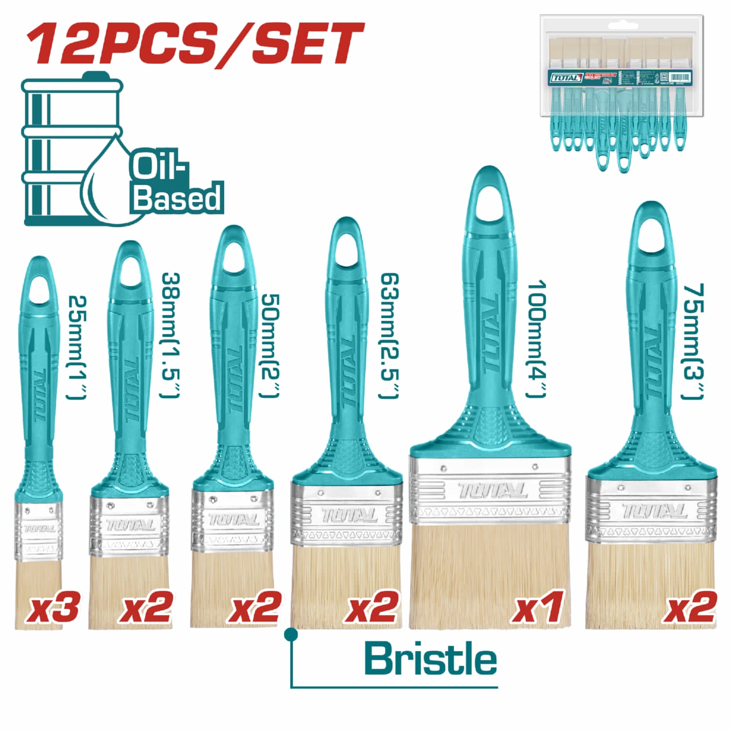 Brochas para Pintura a base de aceite. Set 12 de piezas. Tamaños Variados de 1" a 4".