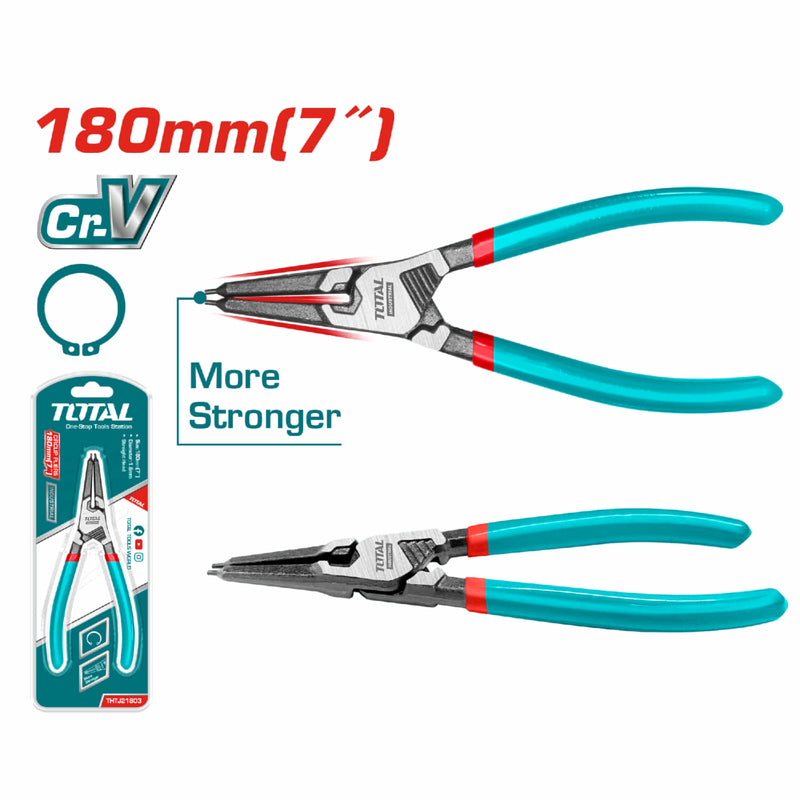 Alicate punta recta 180mm (7") Incluye anillo de retención interno 1.8mm Cr-V.