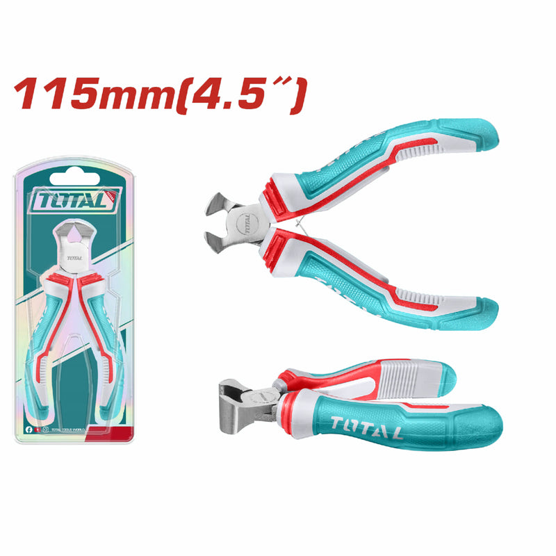 Mini Alicate de Corte Frontal 115mm (4.5") Pulido y antióxido. Con mango de plástico.