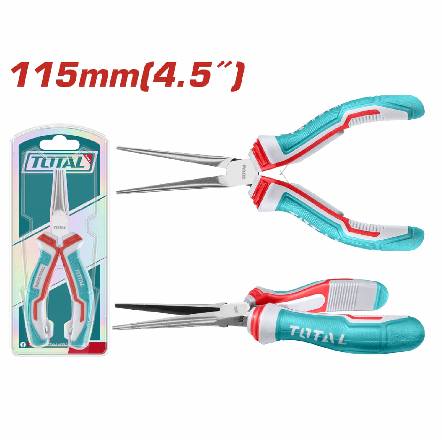 Mini Alicate Punta Aguja 115mm (4.5") Pulido y antióxido. Con mango de plástico.