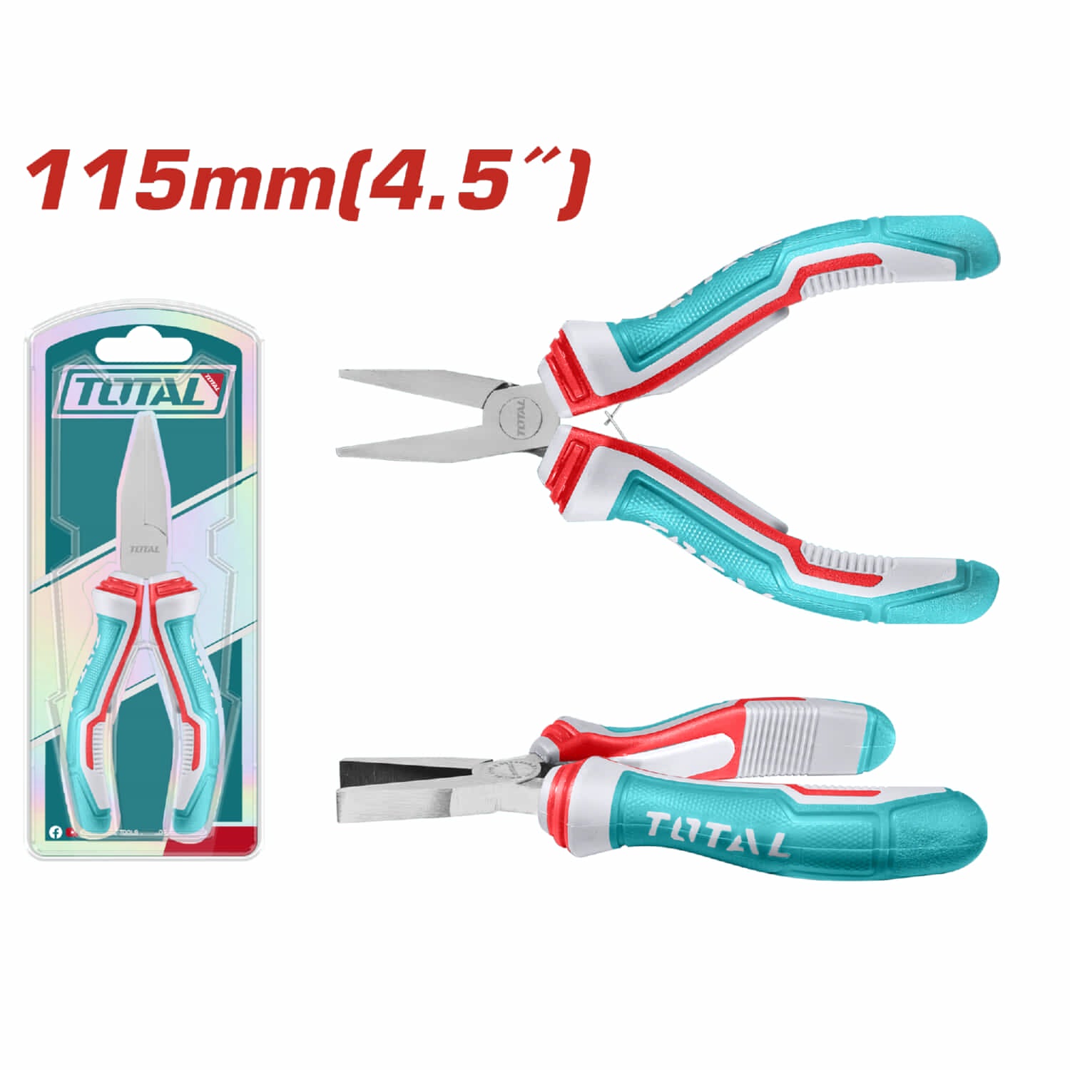 Mini Alicate Punta Plana 115mm (4.5") Pulido y antióxido. Con mango de plástico.