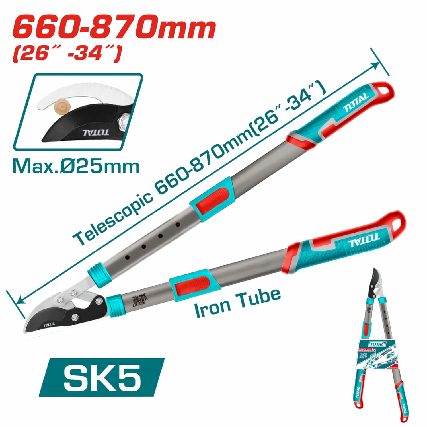 Tijera de podar telescópica 660-870mm. Cortasetos.