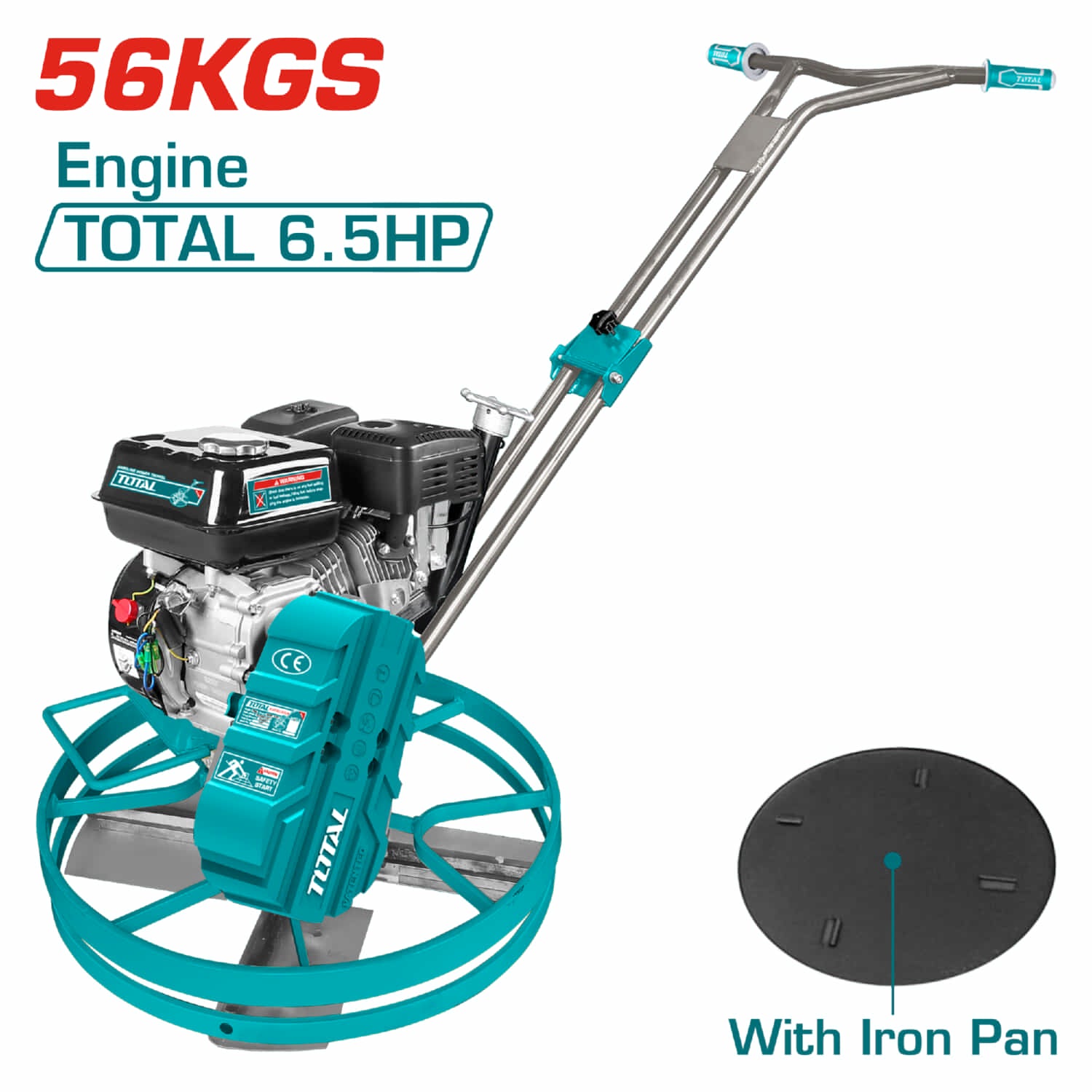 Llana de Poder a Gasolina. Potencia del motor: 4.8Kw (6.5HP). Peso: 56kg. Con plato de hierro. Allanadora de concreto.