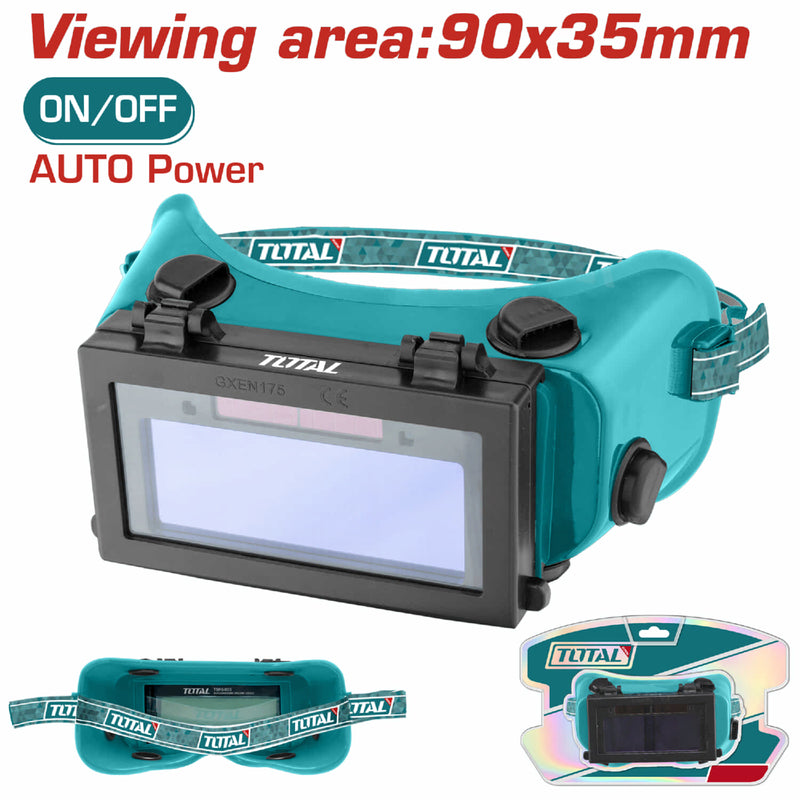 Lentes de soldar con oscurecimiento automático. Area de visión: 90x35mm. Gafas de soldadura DIN11.