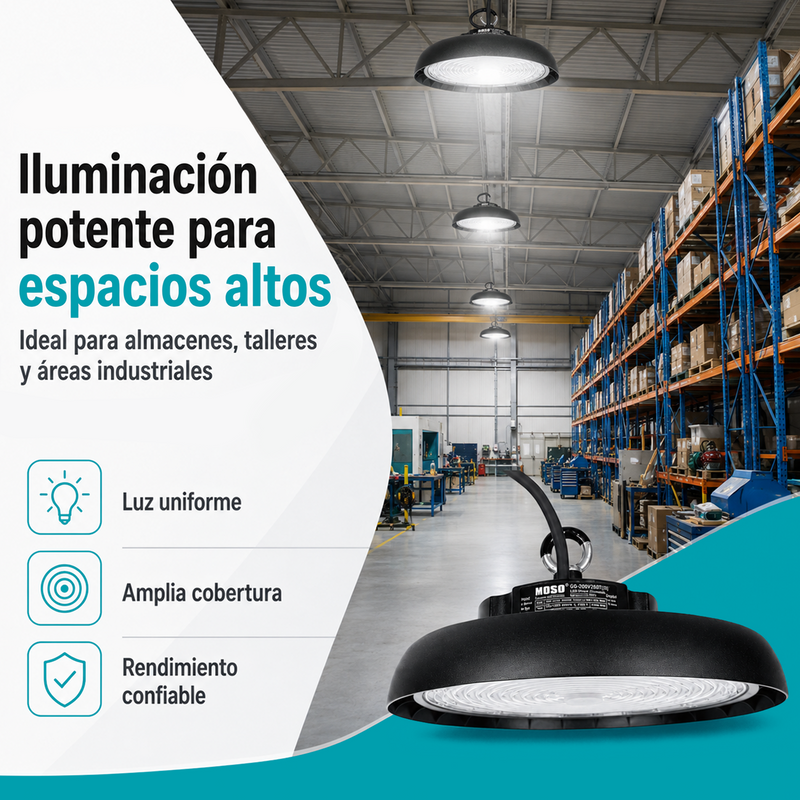 Lámpara LED UFO Industrial 100W High Bay IP65 6500K. Iluminación Potente. Ideal Para Bodegas Galeras Talleres Y Comercios (250x143mm).