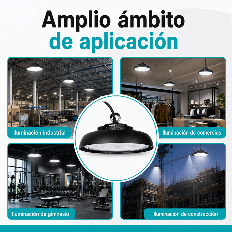 Lámpara LED UFO Industrial 100W High Bay IP65 6500K. Iluminación Potente. Ideal Para Bodegas Galeras Talleres Y Comercios (250x143mm).