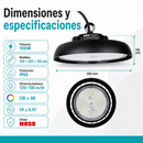 Lámpara LED UFO Industrial 100W High Bay IP65 6500K. Iluminación Potente. Ideal Para Bodegas Galeras Talleres Y Comercios (250x143mm).