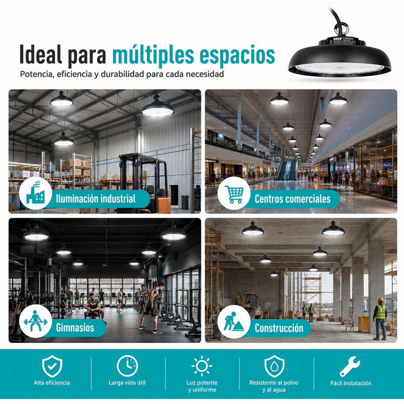 Lámpara LED UFO Industrial 150W High Bay IP65 6500K. Iluminación Potente.Ideal Para Bodegas Galeras Talleres Y Comercios (280x156mm).