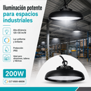 Lámpara LED UFO Industrial 200W High Bay IP65 6500K. Iluminación Potente. Ideal Para Bodegas Galeras Talleres Y Comercios (320x147mm).