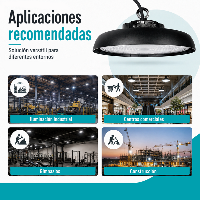 Lámpara LED UFO Industrial 200W High Bay IP65 6500K. Iluminación Potente. Ideal Para Bodegas Galeras Talleres Y Comercios (320x147mm).