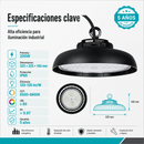 Lámpara LED UFO Industrial 200W High Bay IP65 6500K. Iluminación Potente. Ideal Para Bodegas Galeras Talleres Y Comercios (320x147mm).