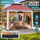 Gazebo toldo Plegable 4x4M con Malla Antimosquitos e Iluminación Cálida solar. Tolda para Exteriores.