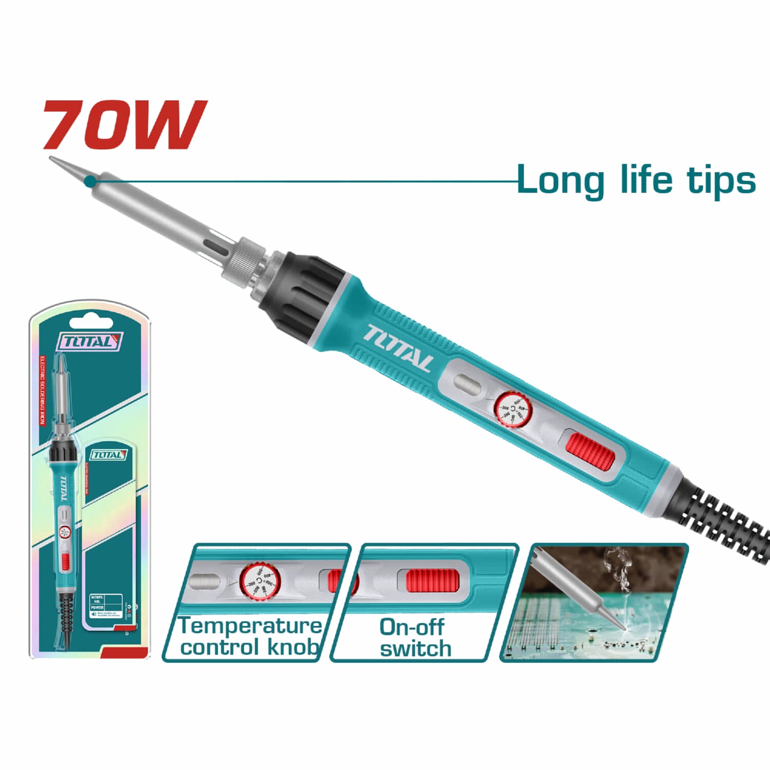 Soldador Cautín De Estaño Eléctrico. 70 W. Precalentado de 1 A 2 Min. Voltaje: 110-120 / 60 Hz.