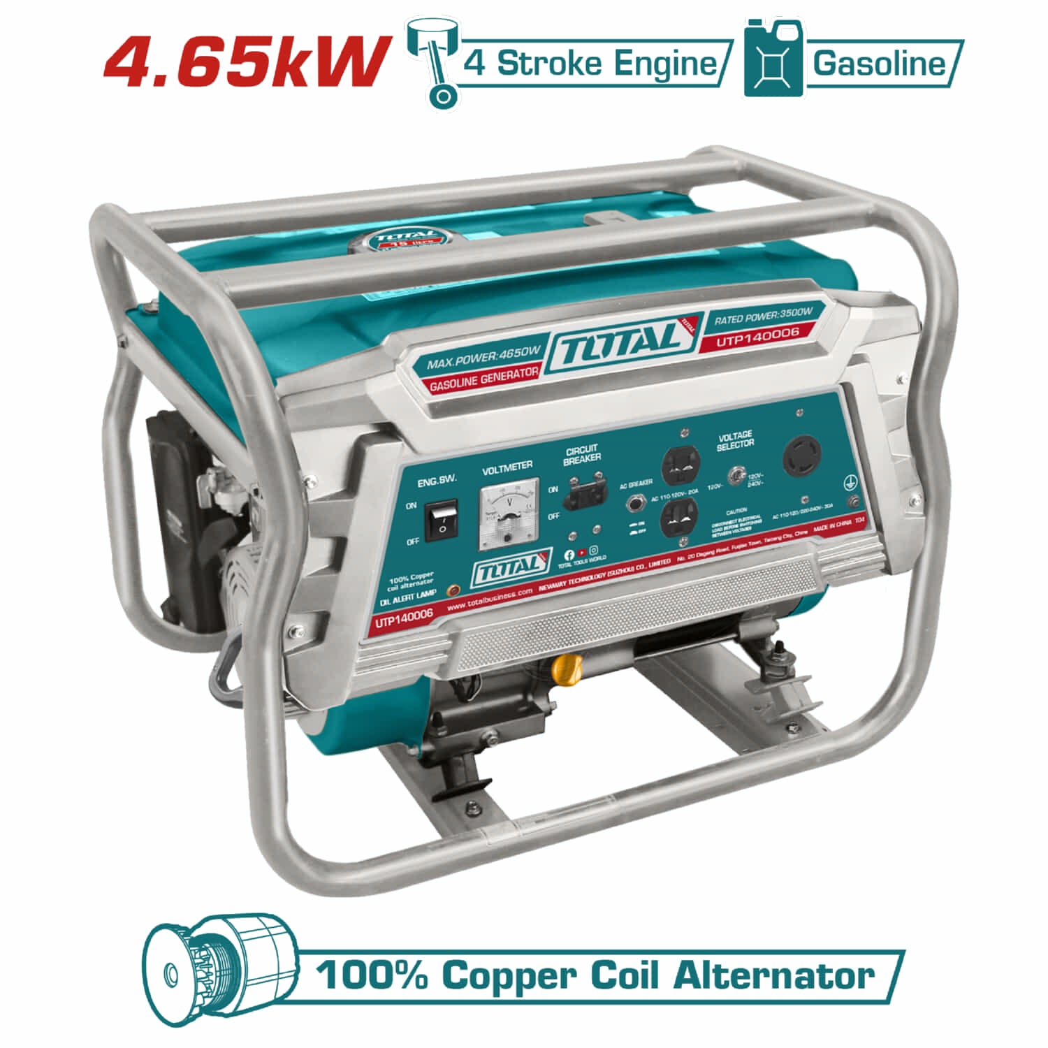 Generador A Gasolina 4650W Total 110V-220V 60Hz. Velocidad Nominal: 3600Rpm. Motor: 4 Tiempos OHV. Planta eléctrica.