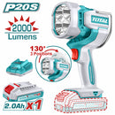 Lámpara De Trabajo Inalámbrica 20V. 2000 Lumens. Cabeza giratoria de 130°. Incluye batería y cargador. Linterna.