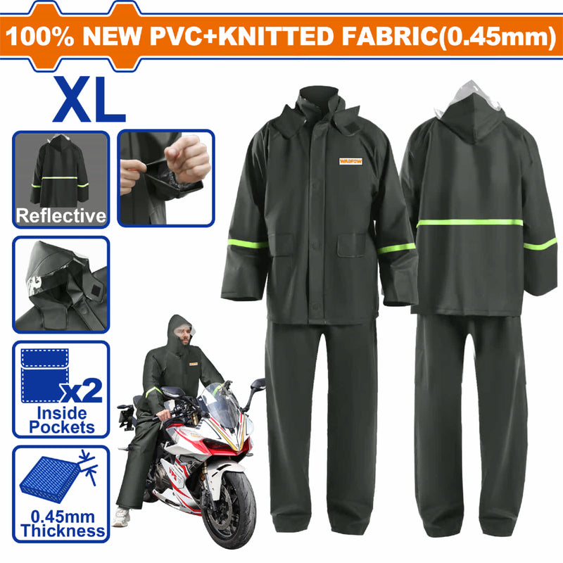 Jacket y Pantalon Impermeable Lluvia Motorizado Talla XL PVC 0.45mm con Cinta Reflectiva y Ventilación Transpirable Color Negro