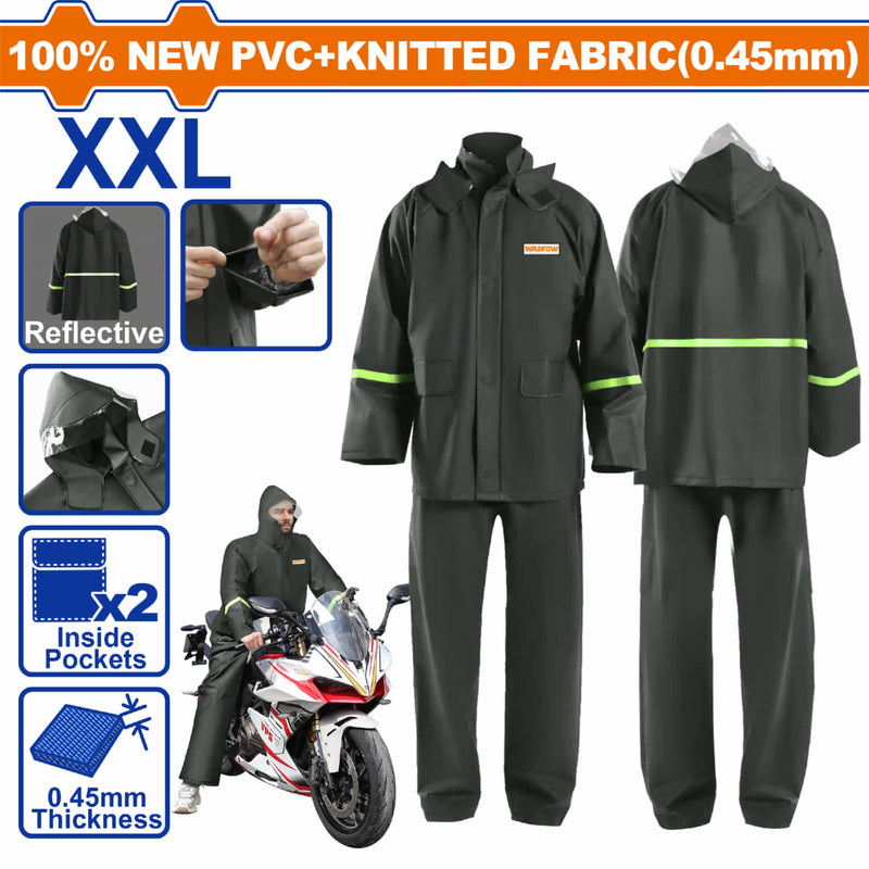 Jacket y Pantalon Impermeable  Lluvia Motorizado Talla XXL PVC 0.45mm con Cinta Reflectiva y Ventilación Transpirable Color Negro