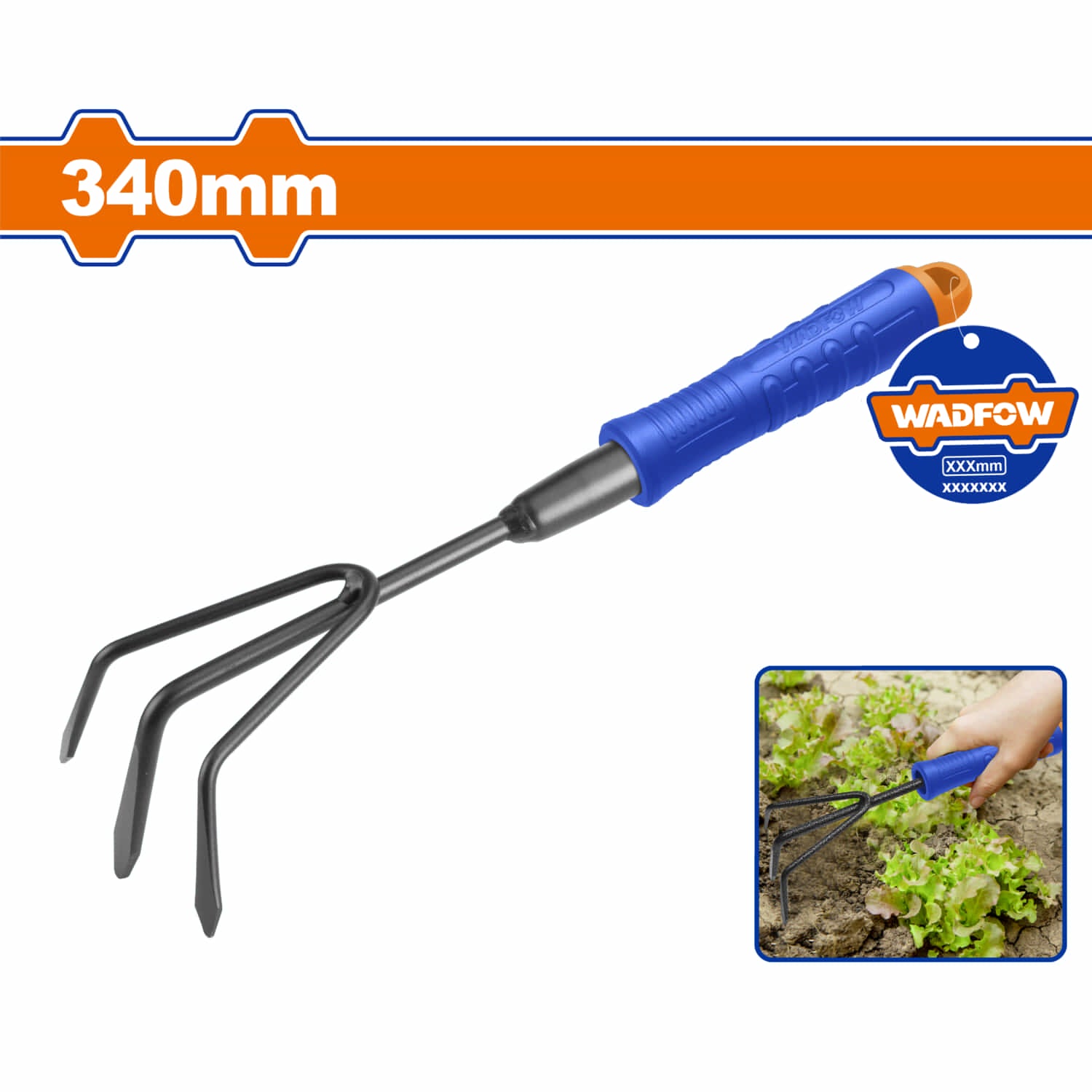 Rastrillo de Jardinería 340mm. Cuchilla con recubrimiento. Mango cómodo.