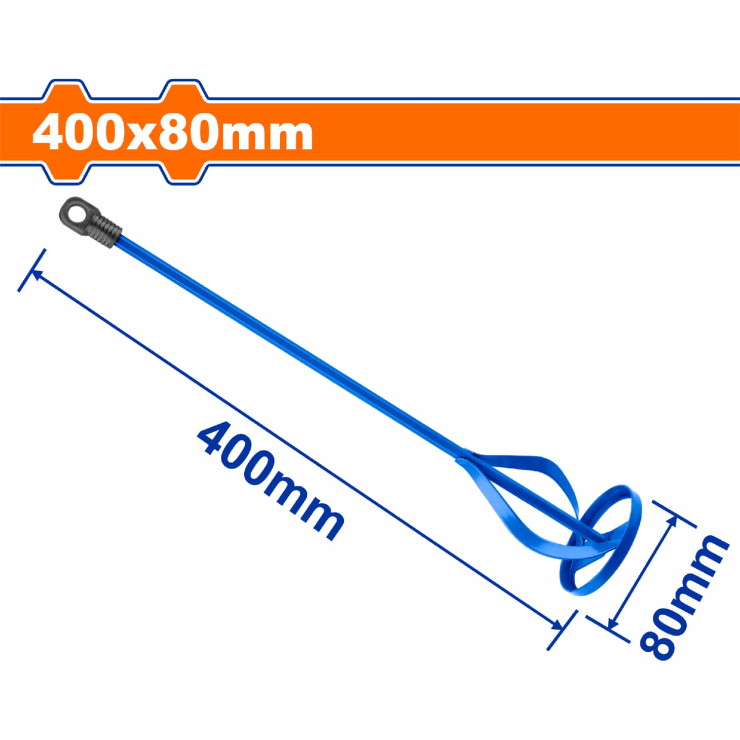 Mezclador de Pintura 400mmx80mm Ajuste Hexagonal. Orificio de Goma.