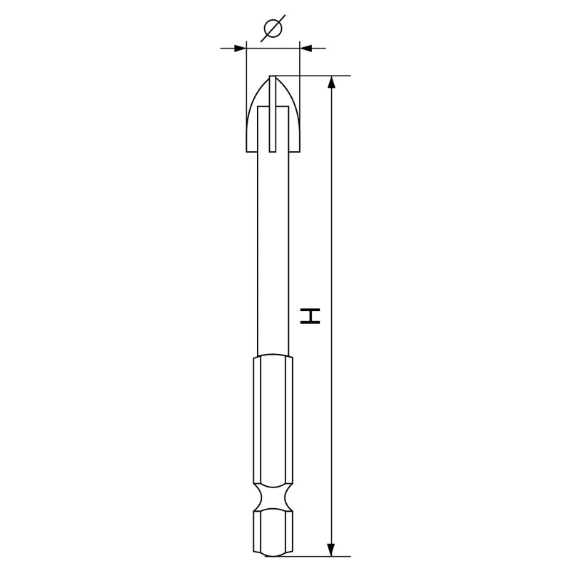 Brocas punta de flecha de 4 alas con vástago hexagonal para perforar cerámica y vidrio.