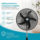 Abanico de Pedestal 18" Negro 110V 50-60W con 3 Velocidades. Ventilador Altura Ajustable 57-127cm con Aspas de Plástico, Motor de Aluminio y Base de Hierro