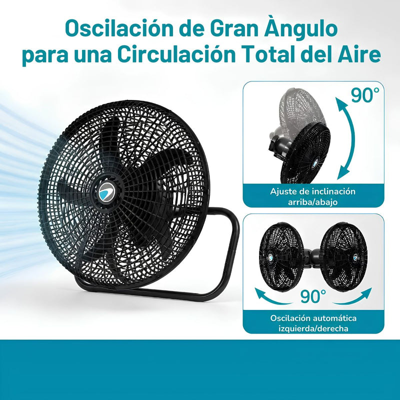 Abanico 3 en 1 de Pedestal 18" Negro 110V 50-60W con 3 Velocidades e Interruptor Desmontable. Ventilador Altura Ajustable 57-127 cm