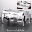 Chafing Dish Rectangular De Acero Inoxidable Con Tapa hidraulica cierre suave De Vidrio 22x14x11" De 1 Compartimiento Calentamiento Por Alcohol Para Hoteles, Restaurantes, Buffets, Catering.