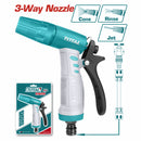 Pistola Boquilla de Agua de plástico Ajustable a 3 vías. Con conector rápido de 3/4".