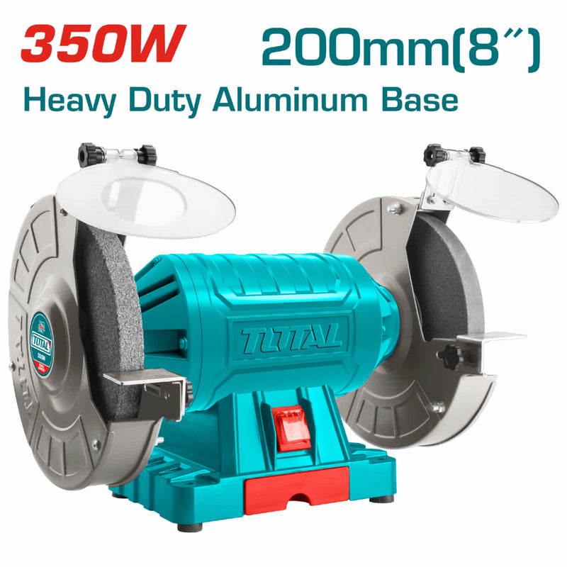 Esmeril de banco 350W Diametro 200 mm (8") 3450rpm. Base de aluminio heavy dutty 110-120V~60Hz. Cali