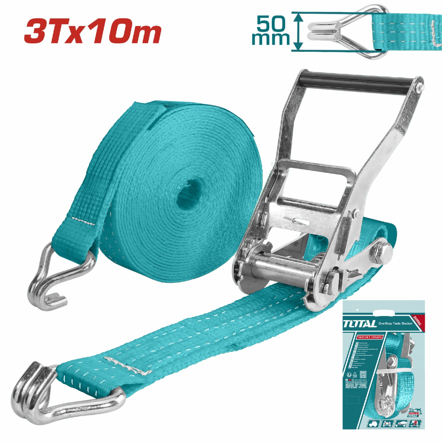 Correas de amarre de ratchet 50mm x 10 metros de largo. Carga max 3 ton.