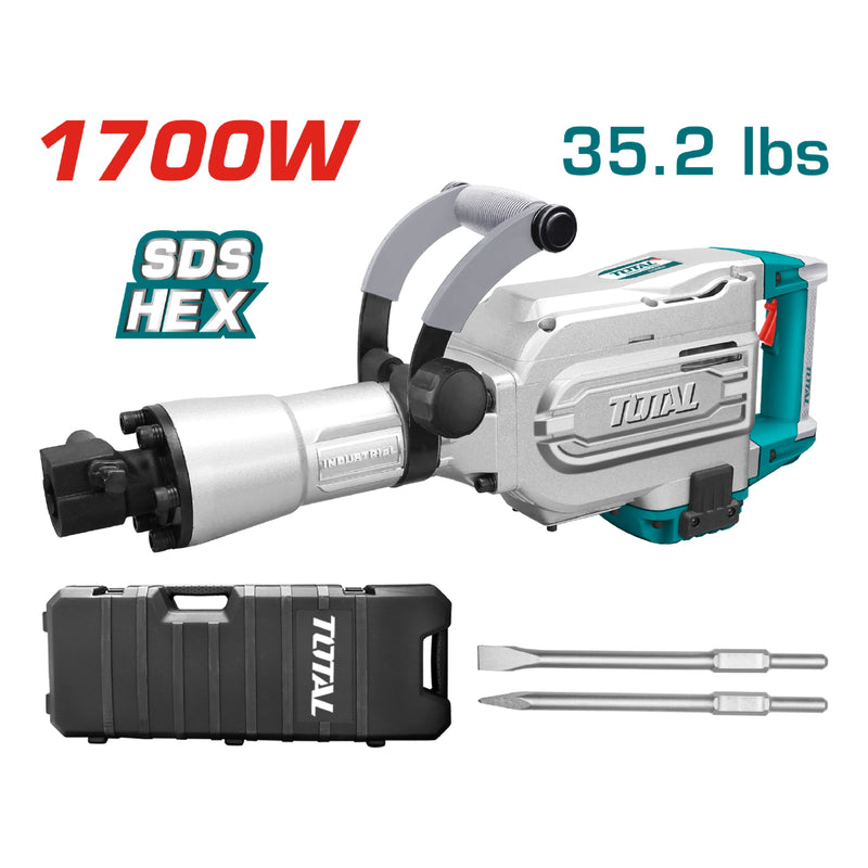 Demoledora 1700W SDS HEX. 16kg. 110-120V~60Hz Calid. indust. Viene con maletin 2cinceles hex