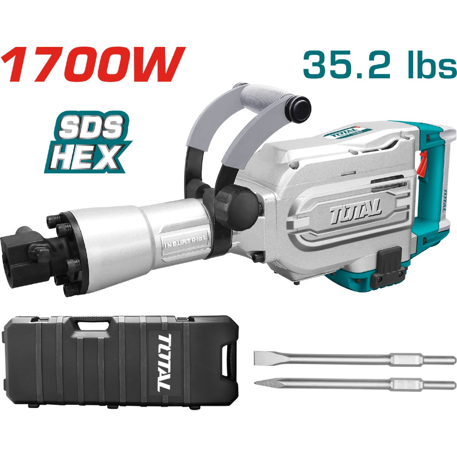 Demoledora 1700W SDS HEX. 16kg. 110-120V~60Hz Calid. indust. Viene con maletin 2cinceles hex