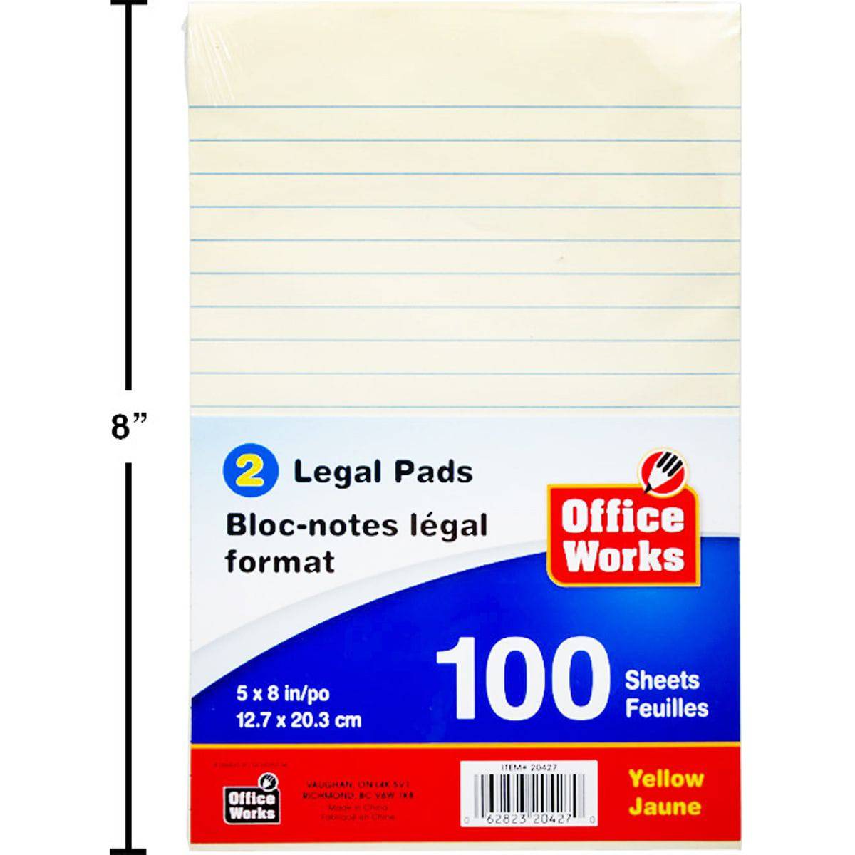 2 Pack Paquete 100 Hojas, Bloc De Papel Legal De 5X8 ", Amarillo (HZ)