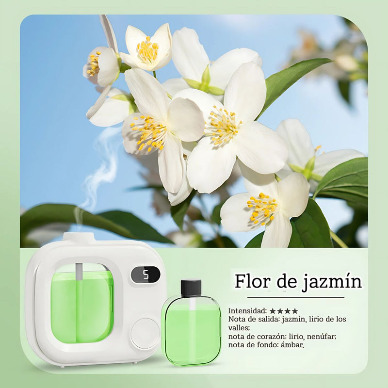 Difusor Aromas De Aceites Esenciales (Incluye Esencia de Jazmín 50ml). Dispensador De Fragancia Aromático. Ambientador. Aromaterapia.