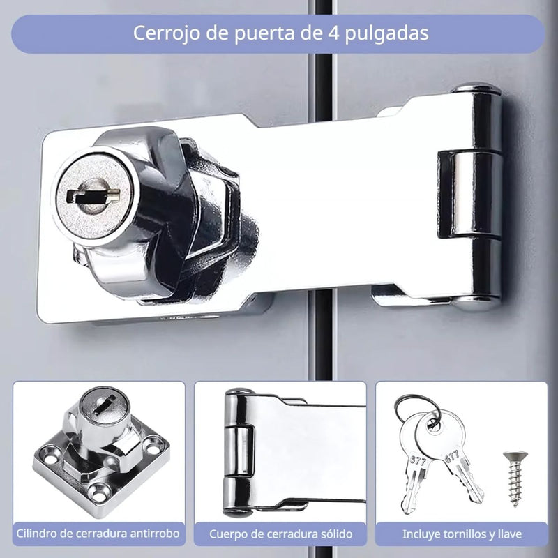 Aldaba con Cerrojo de Seguridad 4". Cerradura con llave para Puertas y Armarios.