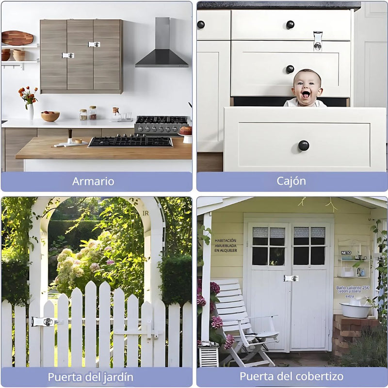 Aldaba con Cerrojo de Seguridad 4". Cerradura con llave para Puertas y Armarios.