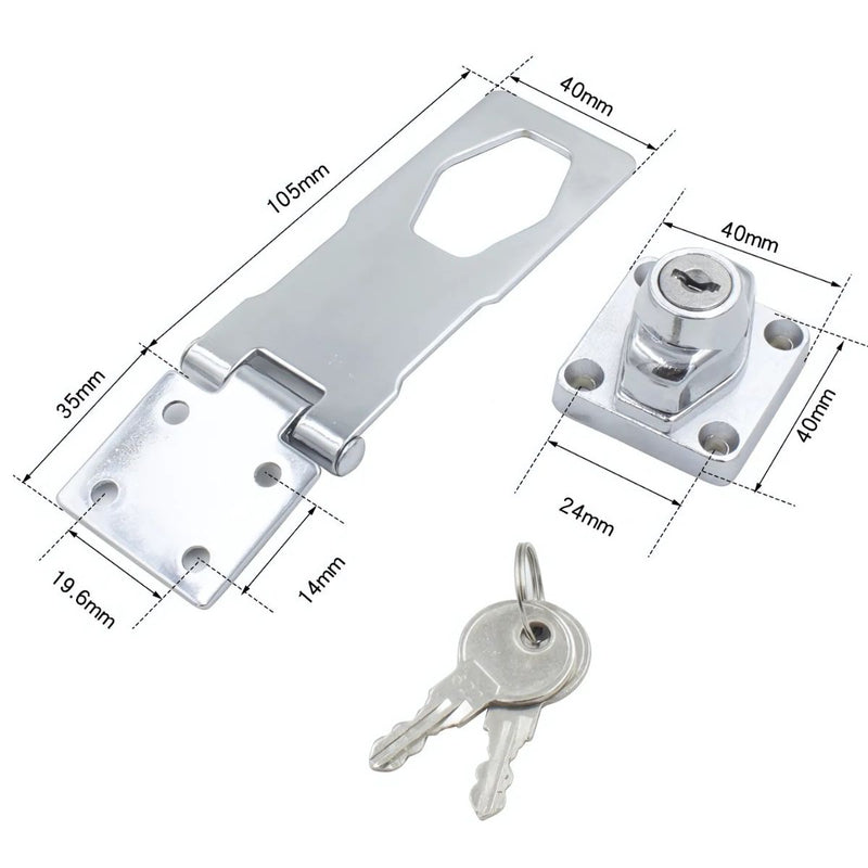 Aldaba con Cerrojo de Seguridad 4". Cerradura con llave para Puertas y Armarios.