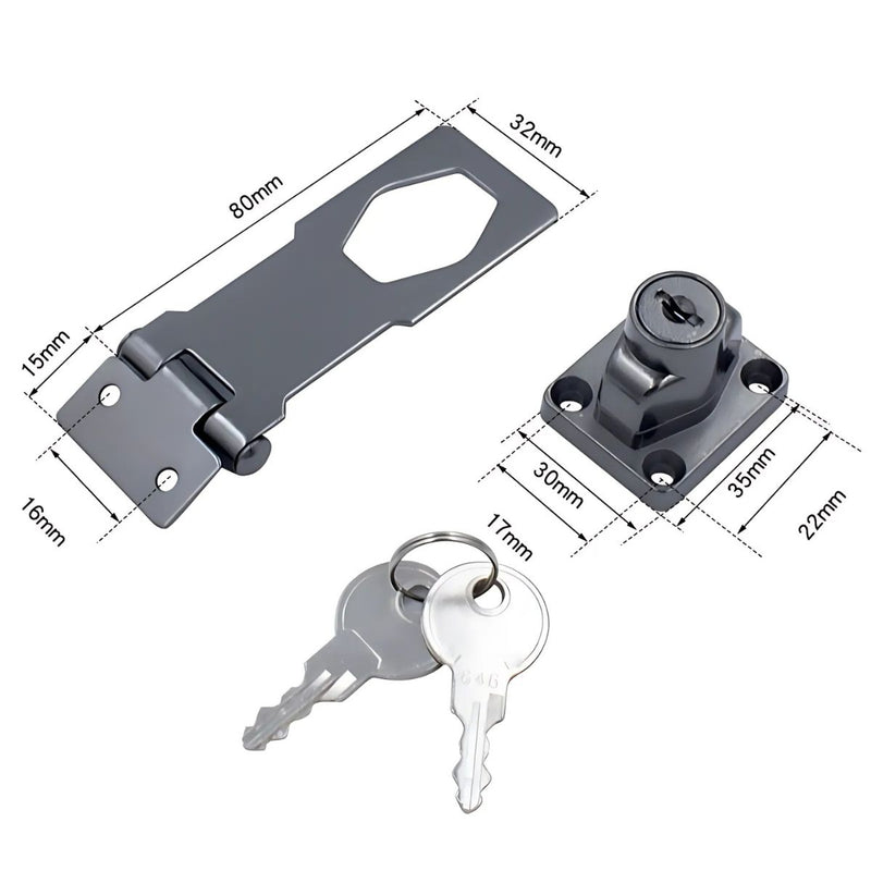 Aldaba con Cerrojo de Seguridad 3". Cerradura con llave para Puertas y Armarios.