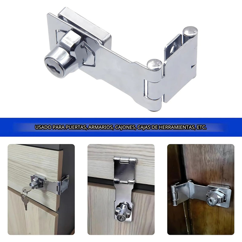 Cerrojo con Cerradura y Llave para Puertas y Cajones.  Cerradura de gabinete de doble bisagra.tipo aldaba