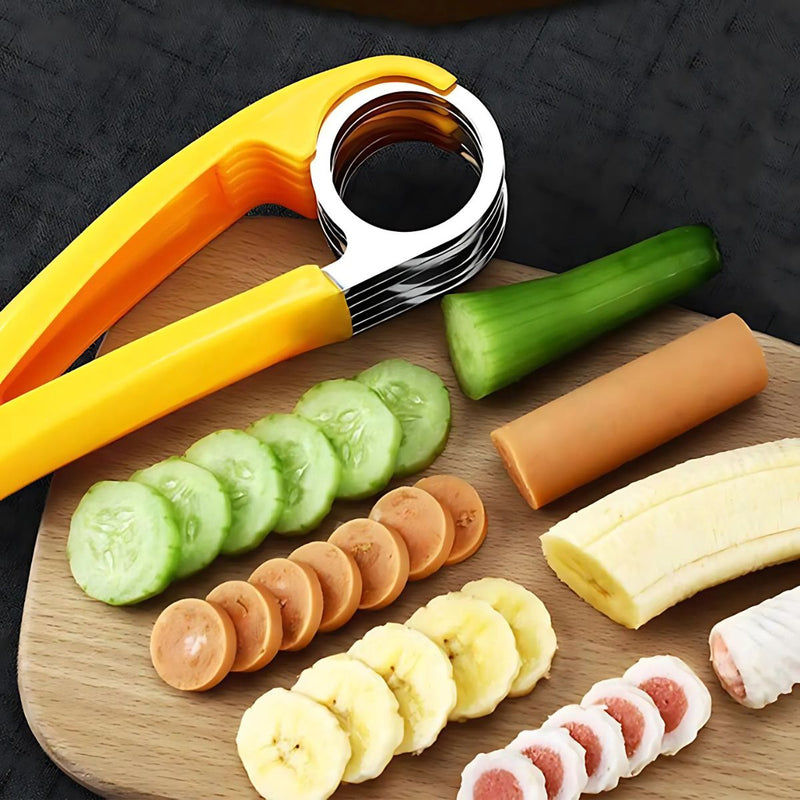 Rebanador Cortador manual de banana, pepinos Frutas y Verduras. Color amarillo.