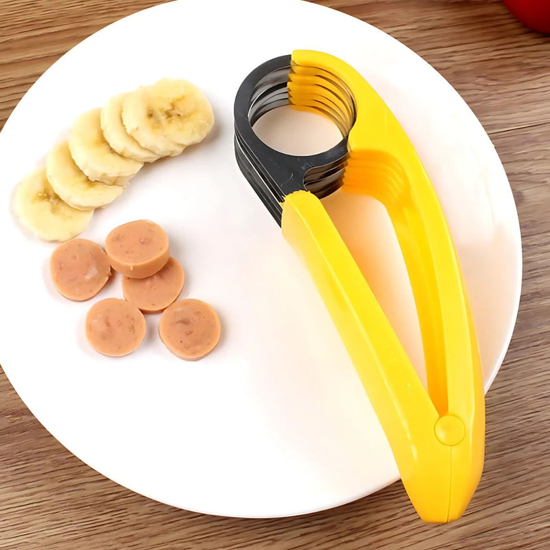 Rebanador Cortador manual de banana, pepinos Frutas y Verduras. Color amarillo.