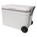 Hielera portátil 45L con ruedas y asas. Color Blanco.  Enfriador rígido 57.8x38x41 cm para camping, playa y picnic. Cooler