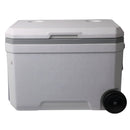 Hielera portátil 45L con ruedas y asas. Color Blanco.  Enfriador rígido 57.8x38x41 cm para camping, playa y picnic. Cooler