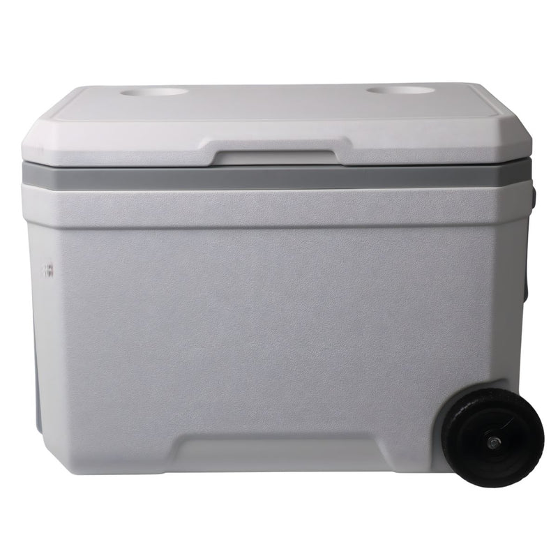 Hielera portátil 45L con ruedas y asas. Color Blanco.  Enfriador rígido 57.8x38x41 cm para camping, playa y picnic. Cooler
