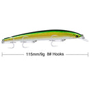Señuelo Minnow 115mm 3 anzuelos triples. Color verde y amarillo
