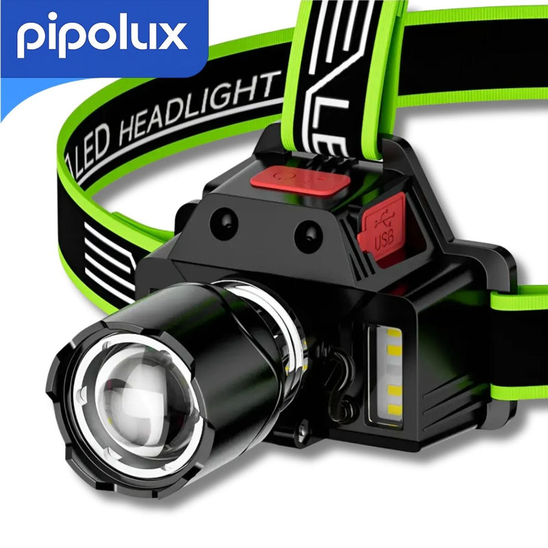 Linterna Frontal LED 1000LM Recargable 2400mAh Type-C con Alcance 500m+ y Sensor de Movimiento. Lámpara de Cabeza Luz Blanca y Roja de Aluminio + ABS (4.4x5.4cm)