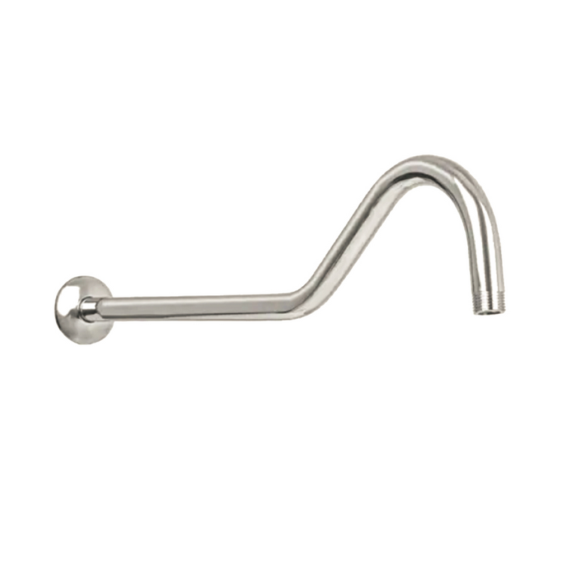 Brazo de Ducha curvo 50 cm. Tubo de Acero Inoxidable con Chapetón para regadera. Acabado satinado.