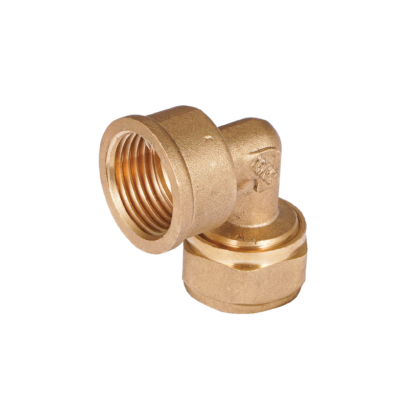 Codo De Compresión 90° Rosca Hembra 1/2" x 3/4" (20 mm) En Latón. Unión Para Agua Y Gas.