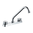 Llave Mezcladora 8" Para fregador de Cocina. Grifo Doble Manija con Pluma de Agua Fría y Caliente. Acabado Cromado.